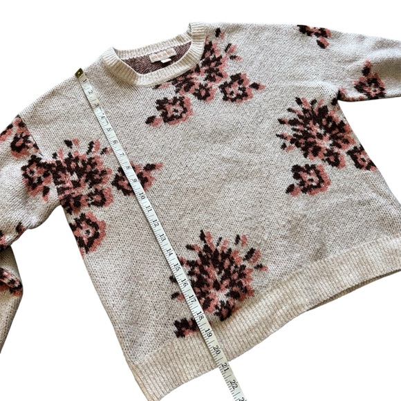 Knox Rose Floral Knit Crewneck Sweater Oatmeal Cream Size XS - Picture 7 of 9